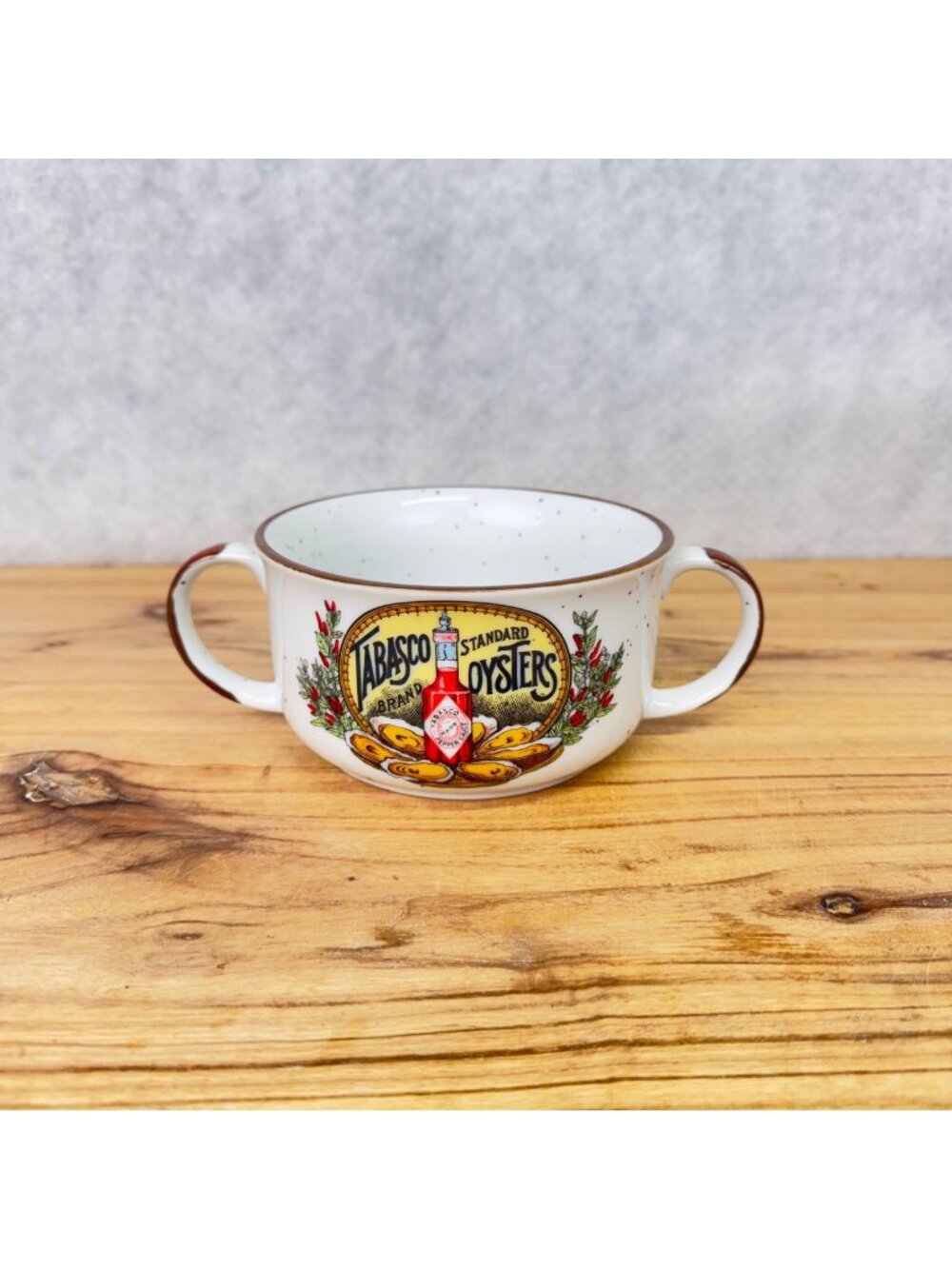 Vintage Tabasco Brand Oysters Double Handle Gumbo Soup Bowl McIlhenny Ware